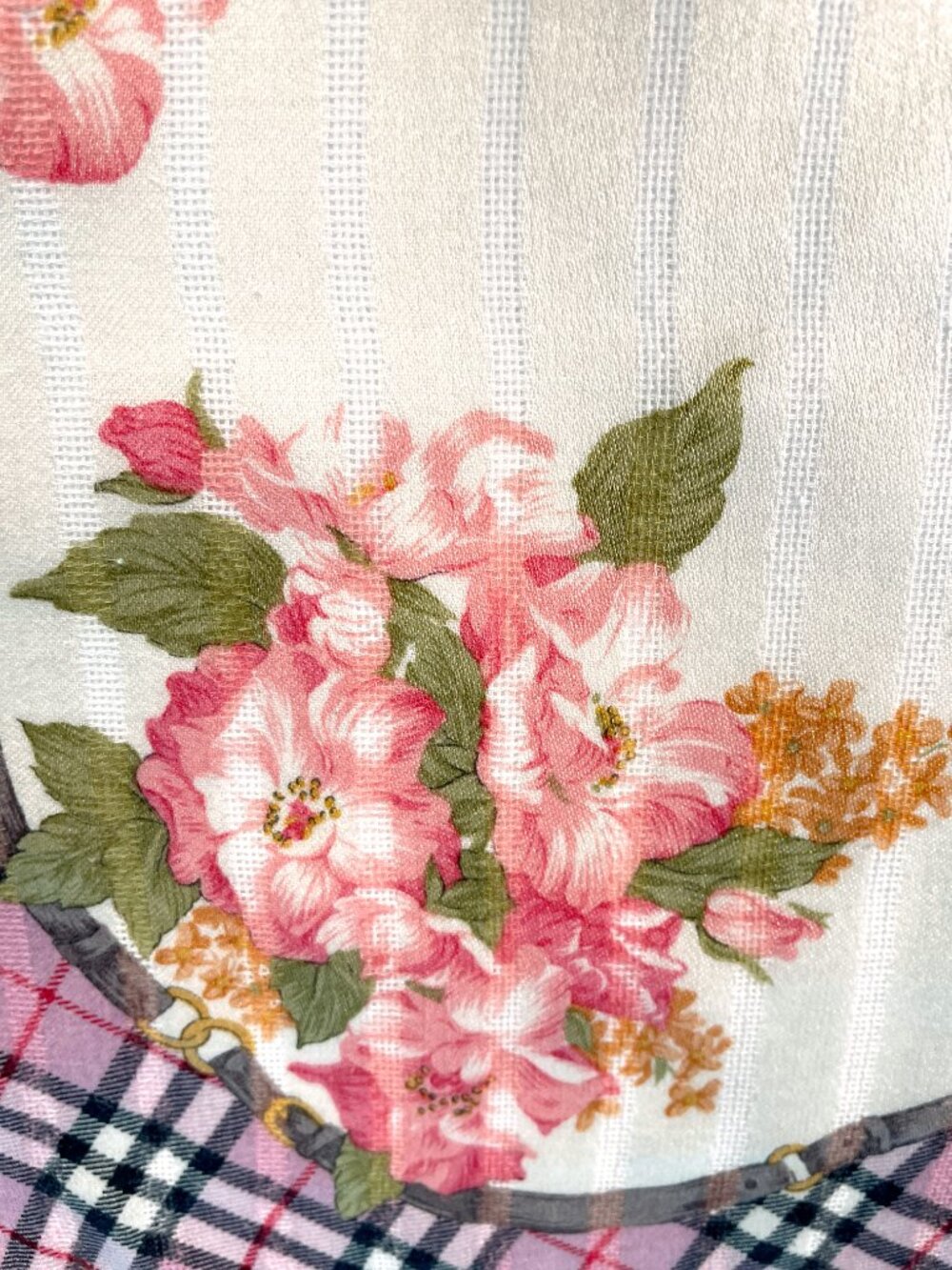 Vintage Burberrys Floral Plaid Cotton Scarf - Picture 6 of 10